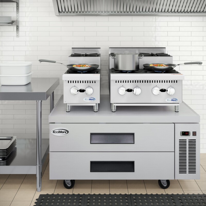 24 in. Commercial Four-Burner Step Up Range, 104000 BTU in Stainless-Steel KMCRSU24