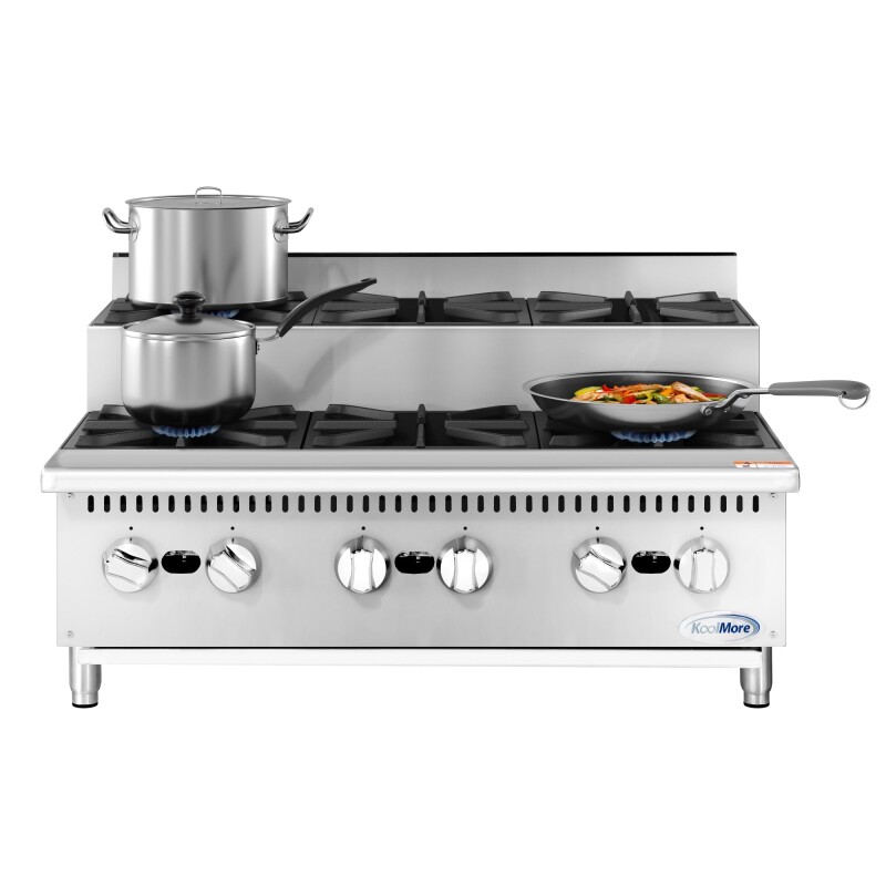 36 in. Commercial Six-Burner Step Up Gas Range, 156000 BTU in Stainless-Steel KMCRSU36