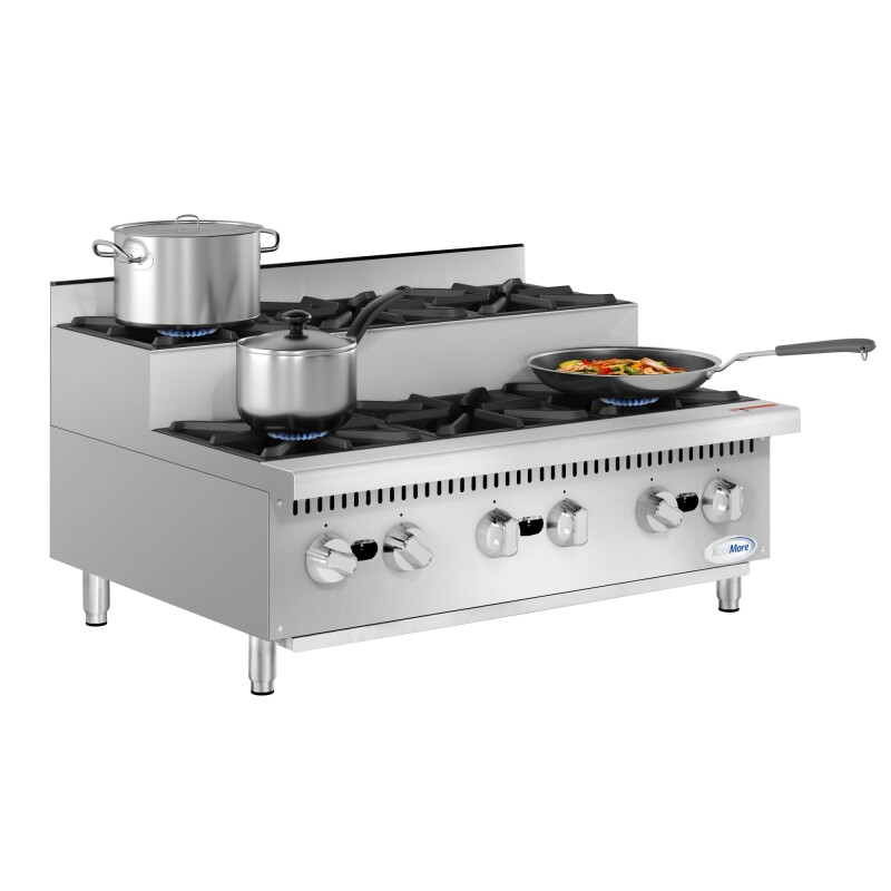 36 in. Commercial Six-Burner Step Up Gas Range, 156000 BTU in Stainless-Steel KMCRSU36