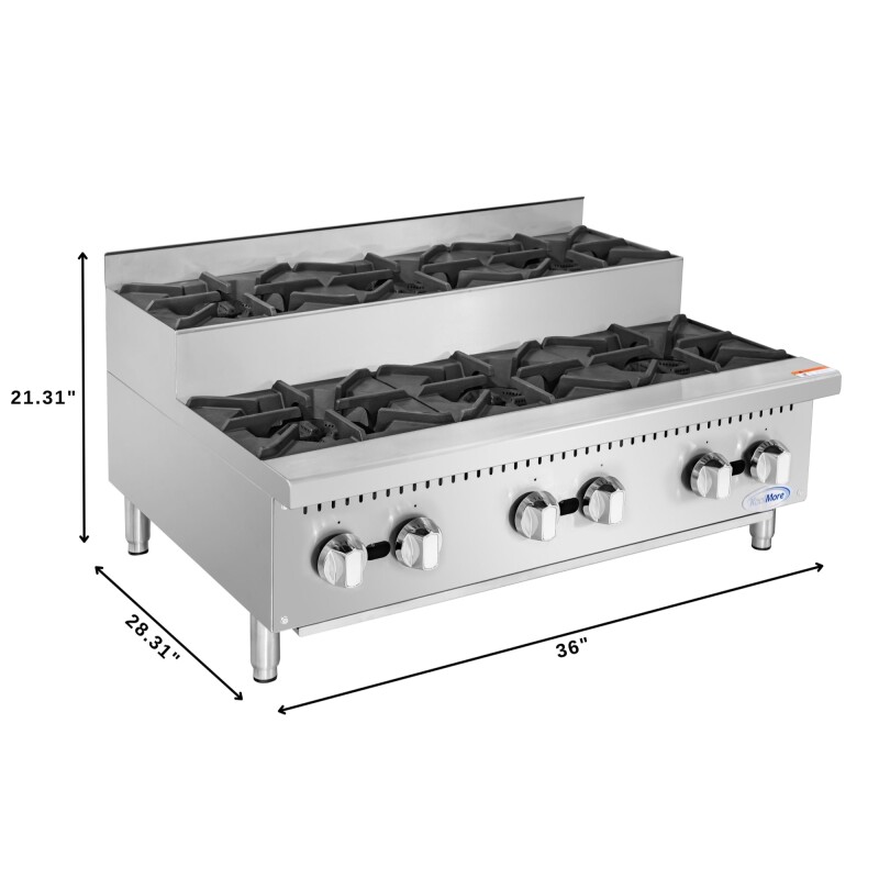 36 in. Commercial Six-Burner Step Up Gas Range, 156000 BTU in Stainless-Steel KMCRSU36