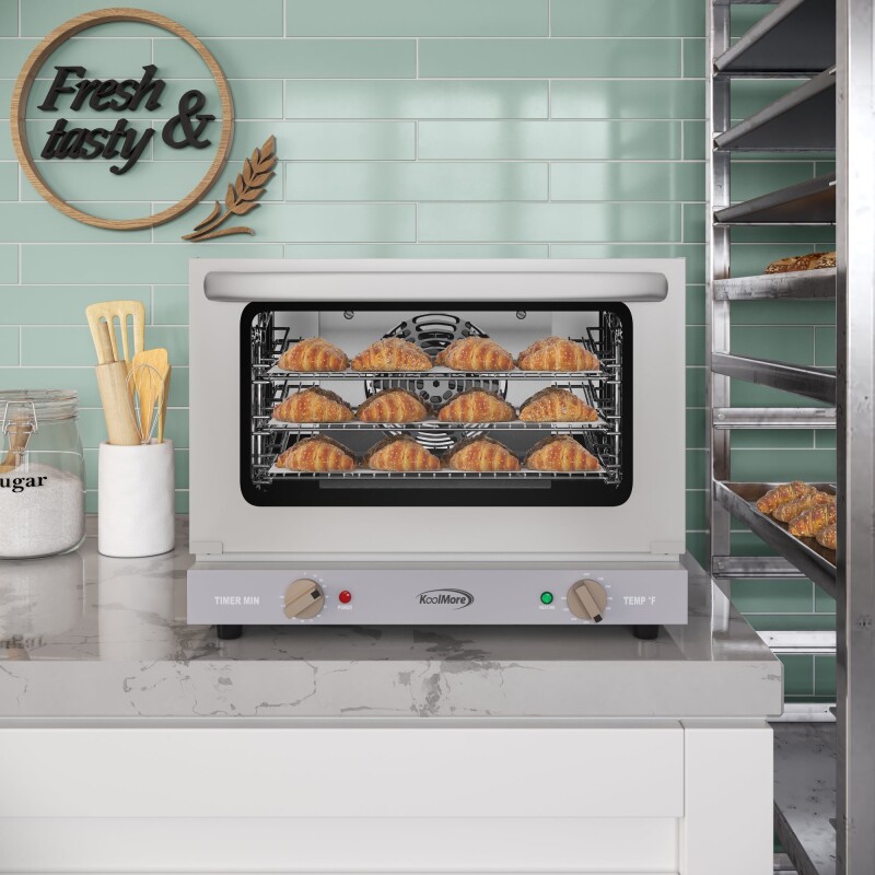 19 in. Countertop Convection Oven for Quarter-Size Pans with 3 Racks 1440W of Power in Stainless-Steel, 0.8 cu. ft. KMCTCO08