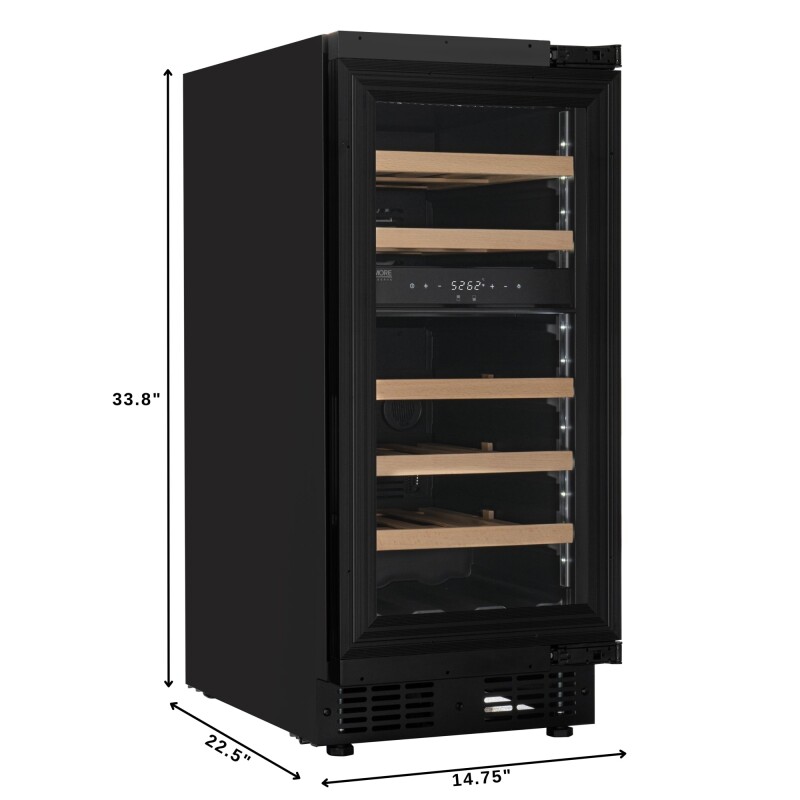 Reserve 15 in. Under-Counter Panel Ready Dual Zone Built-in Wine Cooler with 23 Bottle Capacity and Wooden Shelves in Black KMCW28DZWPR, product image 4 of 13
