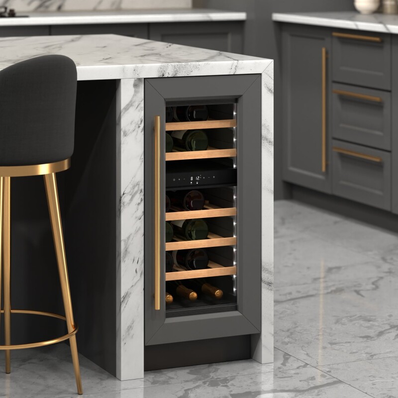 Reserve 15 in. Under-Counter Panel Ready Dual Zone Built-in Wine Cooler with 23 Bottle Capacity and Wooden Shelves in Black KMCW28DZWPR, product image 5 of 13