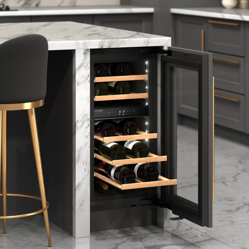 Reserve 15 in. Under-Counter Panel Ready Dual Zone Built-in Wine Cooler with 23 Bottle Capacity and Wooden Shelves in Black KMCW28DZWPR, product image 6 of 13
