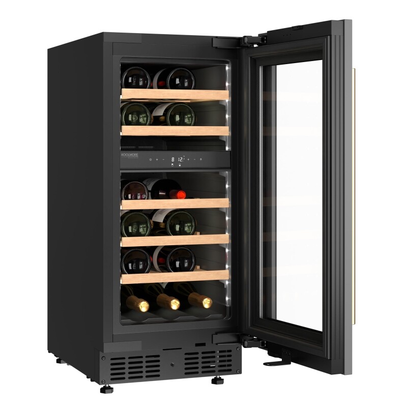 Reserve 15 in. Under-Counter Panel Ready Dual Zone Built-in Wine Cooler with 23 Bottle Capacity and Wooden Shelves in Black KMCW28DZWPR, product image 7 of 13