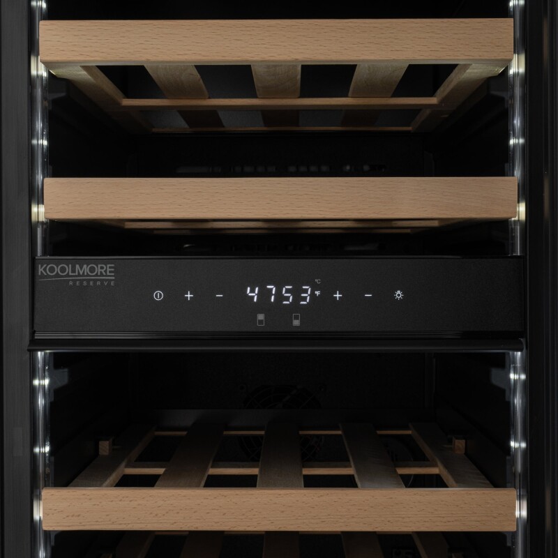 Reserve 15 in. Under-Counter Panel Ready Dual Zone Built-in Wine Cooler with 23 Bottle Capacity and Wooden Shelves in Black KMCW28DZWPR, product image 9 of 13