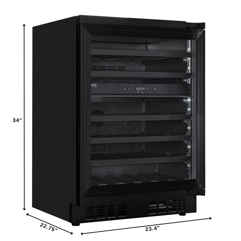 Reserve 24 in. Under-Counter Panel Ready Dual Zone Built-in Wine Cooler with Black Shelves and 45 Bottle Capacity in Black KMCW46DZBPR, product image 3 of 12