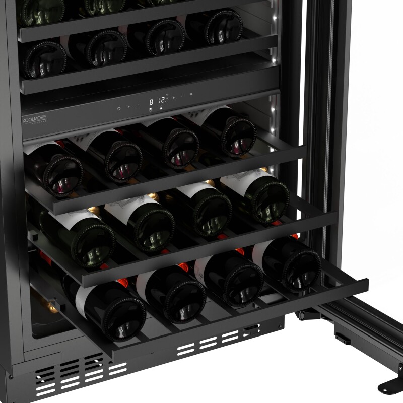 Reserve 24 in. Under-Counter Panel Ready Dual Zone Built-in Wine Cooler with Black Shelves and 45 Bottle Capacity in Black KMCW46DZBPR, product image 5 of 12