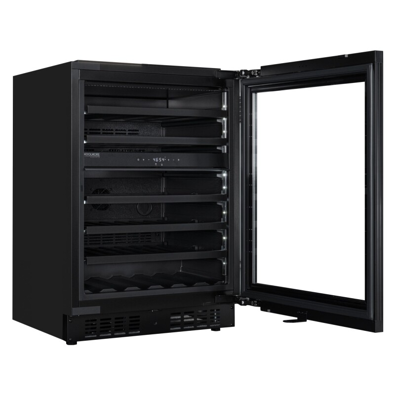 Reserve 24 in. Under-Counter Panel Ready Dual Zone Built-in Wine Cooler with Black Shelves and 45 Bottle Capacity in Black KMCW46DZBPR, product image 8 of 12