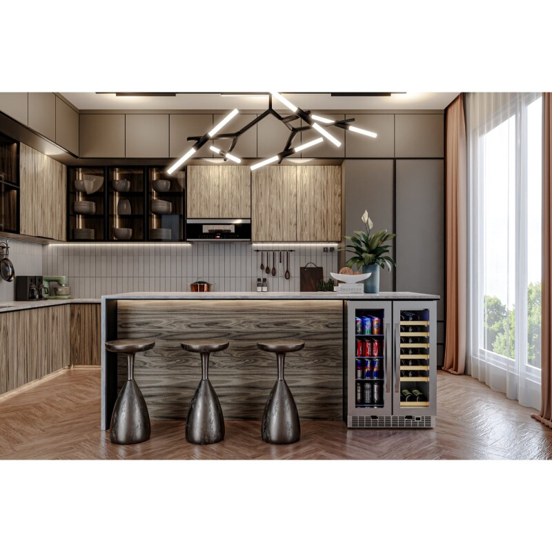 24 in. Dual Zone, Full Glass Door, 21-Bottle/60-Can Wine and Beverage Cooler, Freestanding or Built-in Unit, 4 cu ft KMCWB1830SS, product image 7 of 11
