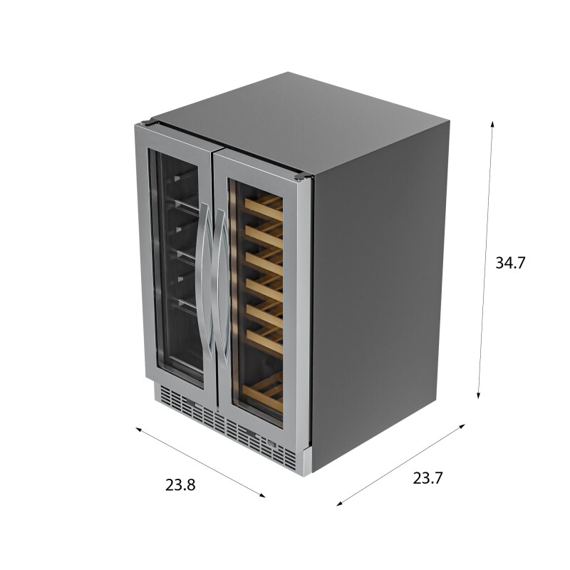24 in. Dual Zone, Full Glass Door, 21-Bottle/60-Can Wine and Beverage Cooler, Freestanding or Built-in Unit, 4 cu ft KMCWB1830SS, product image 9 of 11