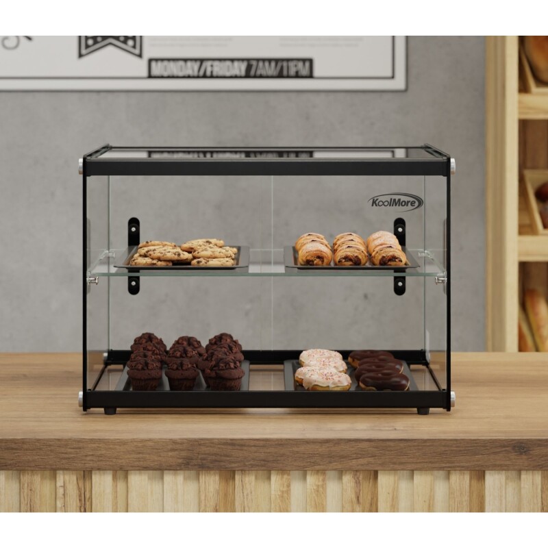 22 in. Tiered Pastry Display Case With Shelf and Sliding Door ETL Certified, 2.2 cu. ft. Capacity KMDC2CSBK, product image 4 of 13
