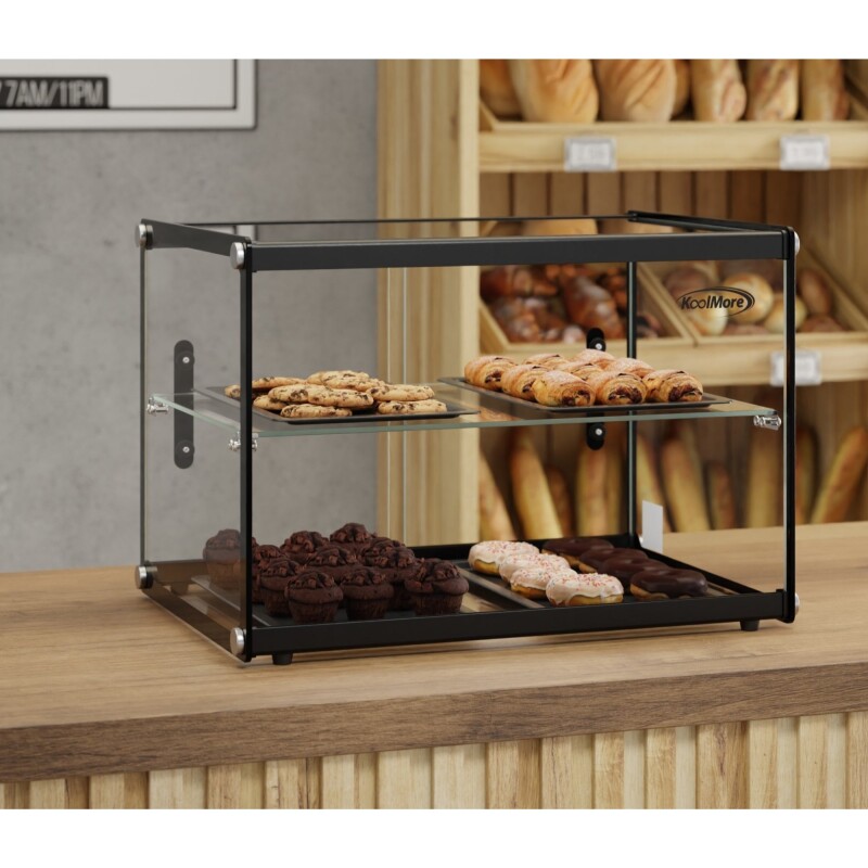 22 in. Tiered Pastry Display Case With Shelf and Sliding Door ETL Certified, 2.2 cu. ft. Capacity KMDC2CSBK, product image 5 of 13