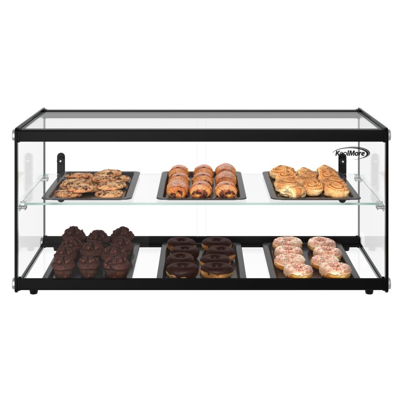 33 in. 2 Tiered Pastry Display Case With Shelf and Sliding Door, 3.2 cu. ft. Capacity, ETL Listed KMDC3CSBK