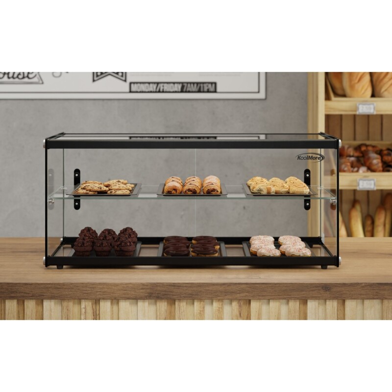 33 in. 2 Tiered Pastry Display Case With Shelf and Sliding Door, 3.2 cu. ft. Capacity, ETL Listed KMDC3CSBK, product image 3 of 12