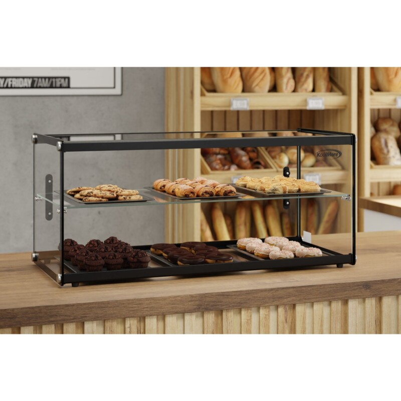 33 in. 2 Tiered Pastry Display Case With Shelf and Sliding Door, 3.2 cu. ft. Capacity, ETL Listed KMDC3CSBK, product image 4 of 12