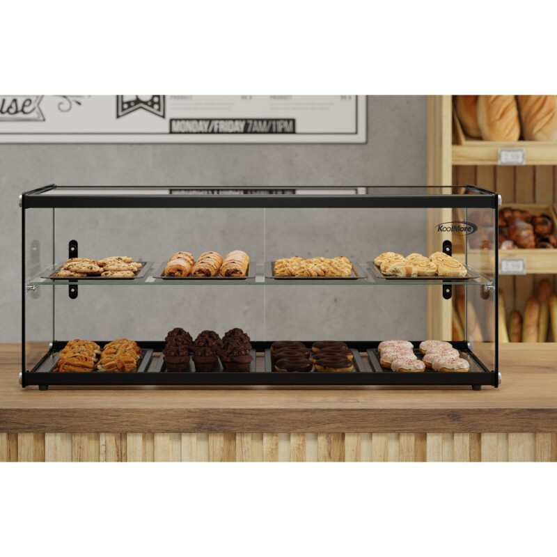 36 in. 2 Tiered Pastry Display Case With Shelf and Sliding Door, 4.2 cu. ft. Capacity, ETL Listed KMDC4CSBK, product image 4 of 12