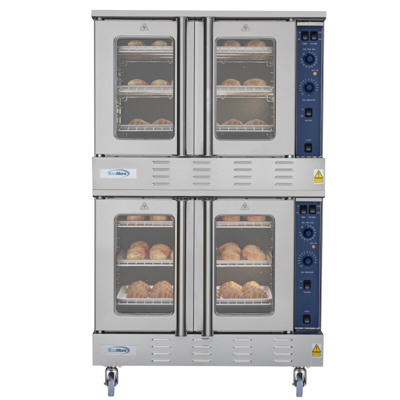 38 in. Full Size Double Commercial Natural Gas Convection Oven 108,000 BTU Total with stacking And Casters KMDCCO54NGC