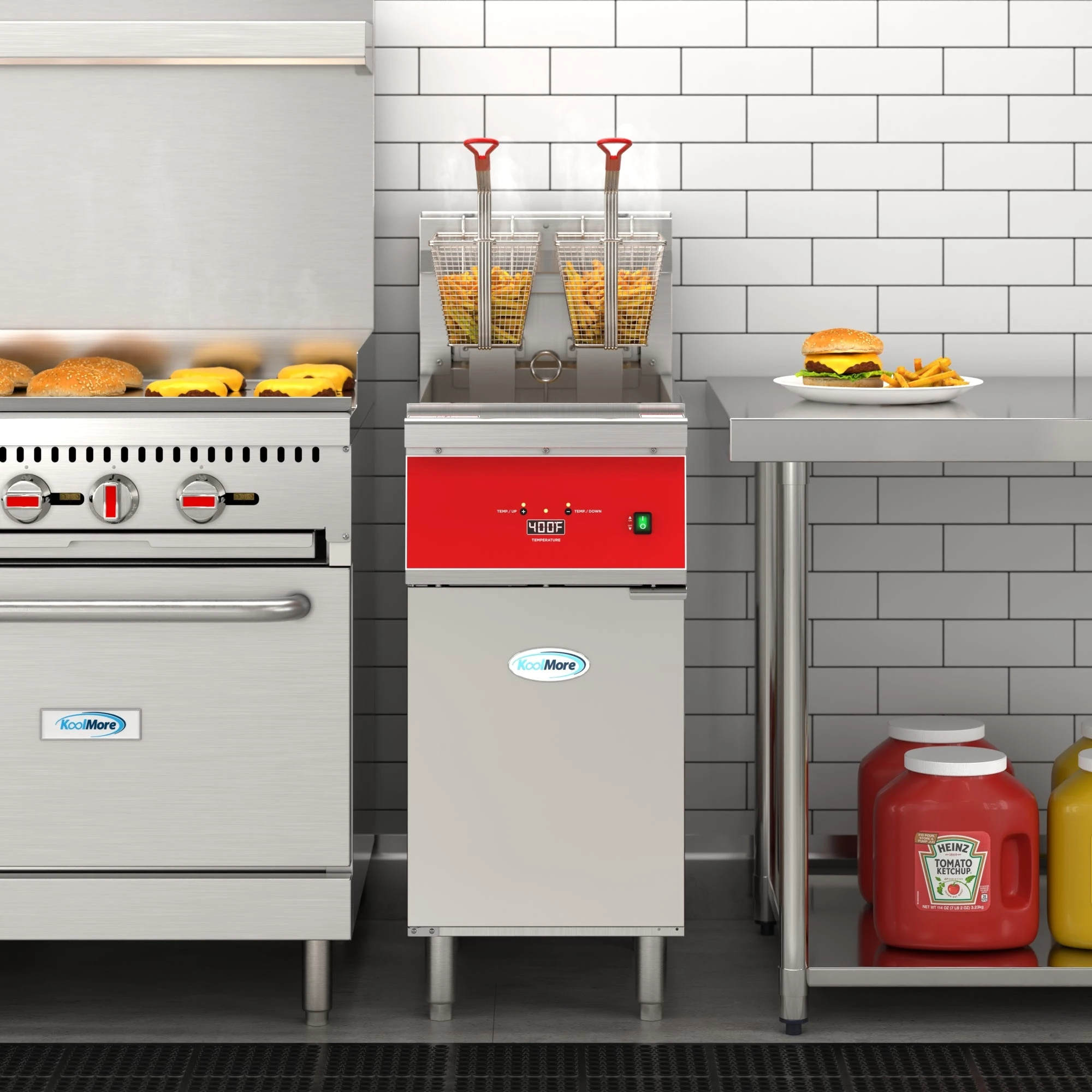 40 lb. Commercial Electric Floor Deep Fryer, 240V 3-Phase in Stainless-Steel KMFDF40EE