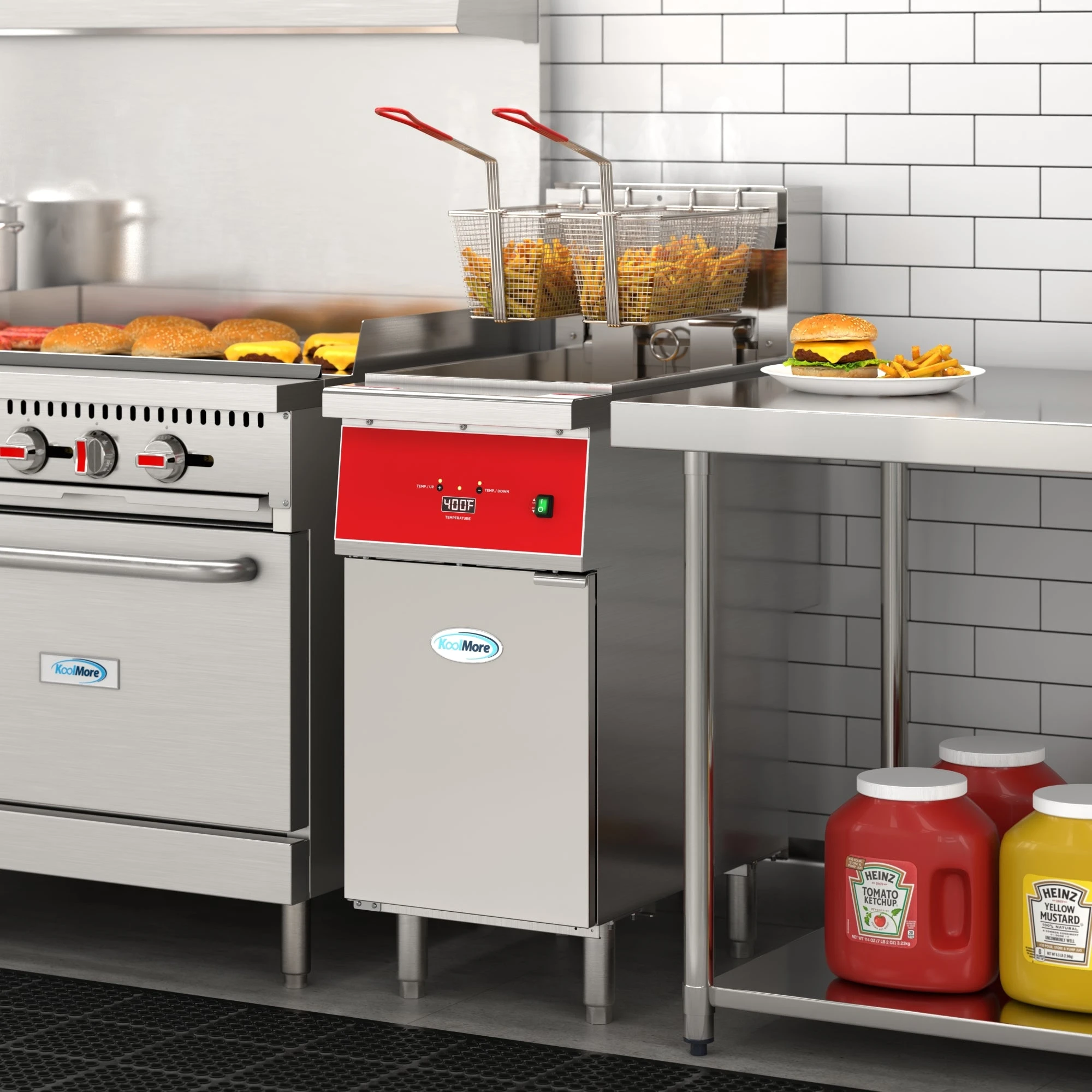 40 lb. Commercial Electric Floor Deep Fryer, 240V 3-Phase in Stainless-Steel KMFDF40EE