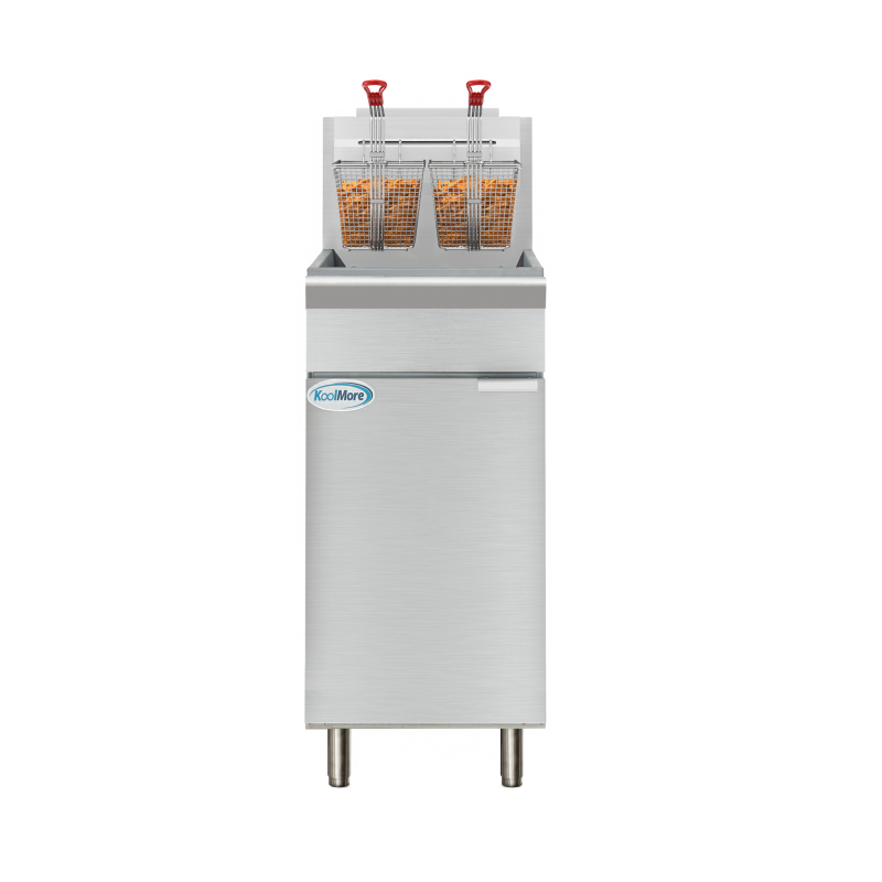 40 lb. Floor Standing Liquid Propane Commercial Fryer with 90,000 BTU in Stainless-Steel, ETL Listed KMFDF40LP