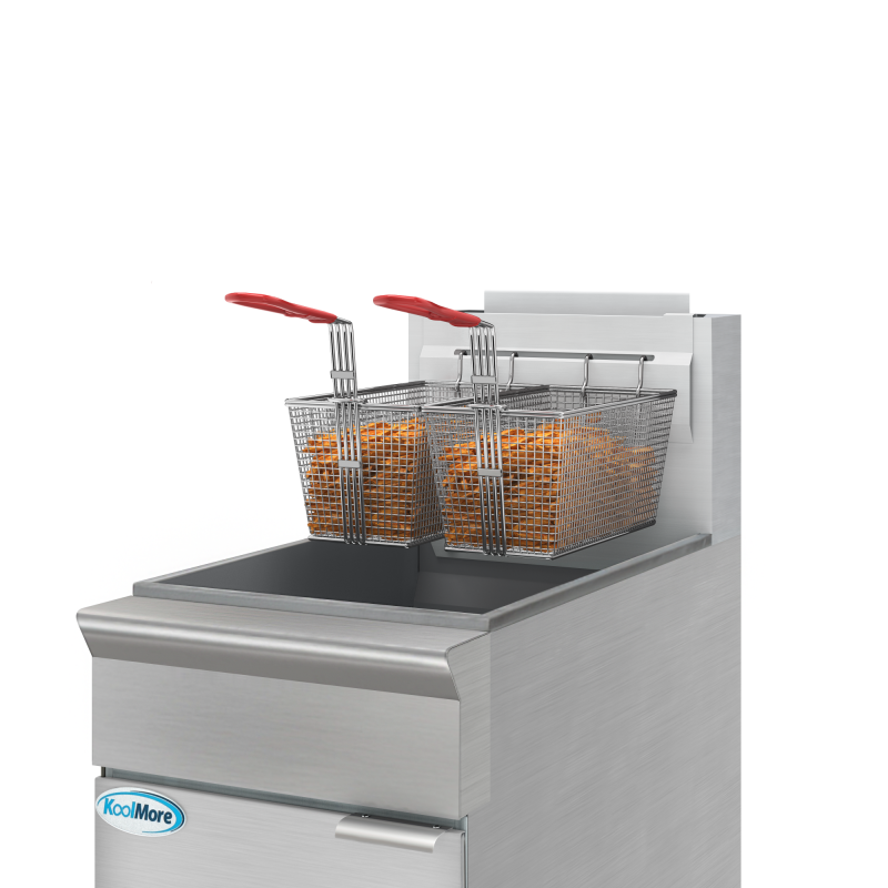 40 lb. Floor Standing Liquid Propane Commercial Fryer with 90,000 BTU in Stainless-Steel, ETL Listed KMFDF40LP, product image 2 of 13