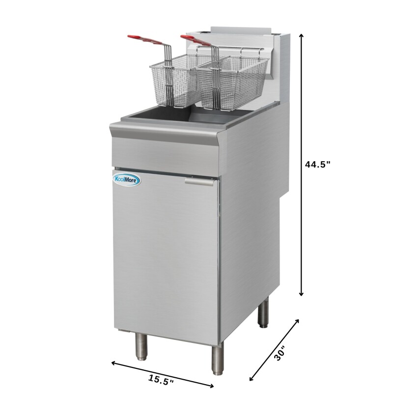 40 lb. Floor Standing Natural Gas Commercial Fryer with 90,000 BTU in Stainless-Steel, ETL Listed KMFDF40NG, product image 3 of 11