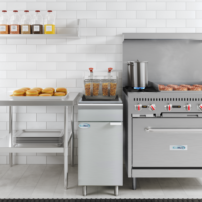 40 lb. Floor Standing Natural Gas Commercial Fryer with 90,000 BTU in Stainless-Steel, ETL Listed KMFDF40NG, product image 4 of 11