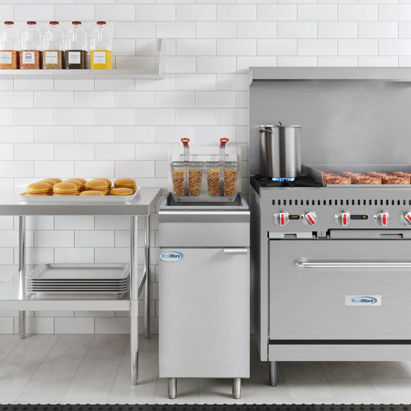 50 lb. Floor Standing Liquid Propane Commercial Fryer with 120,000 BTU in Stainless-Steel, ETL Listed KMFDF50LP, product image 4 of 12