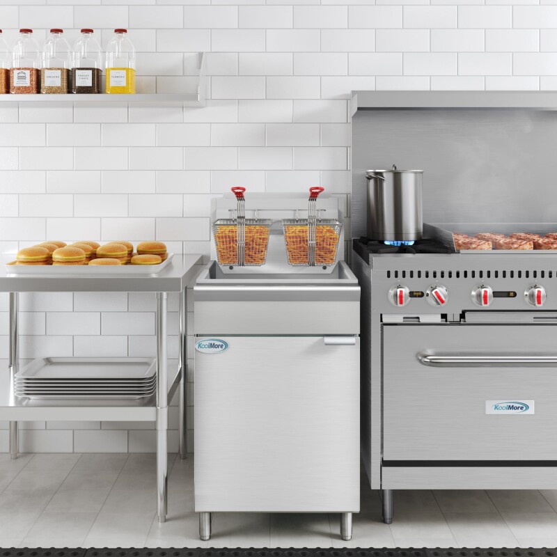 75 lb. Floor Standing Liquid Propane Commercial Fryer with 150,000 BTU in Stainless-Steel, ETL Listed KMFDF75LP, product image 4 of 12