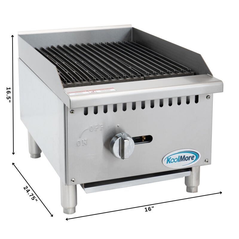 16 in. Commercial 1-Burner Natural Gas Charbroiler with 30,000 BTU in Stainless-Steel KMGCB118M, product image 3 of 12