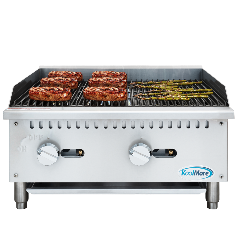 24 in. Commercial 2-Burner Natural Gas Charbroiler with 60,000 BTU in Stainless-Steel KMGCB224M
