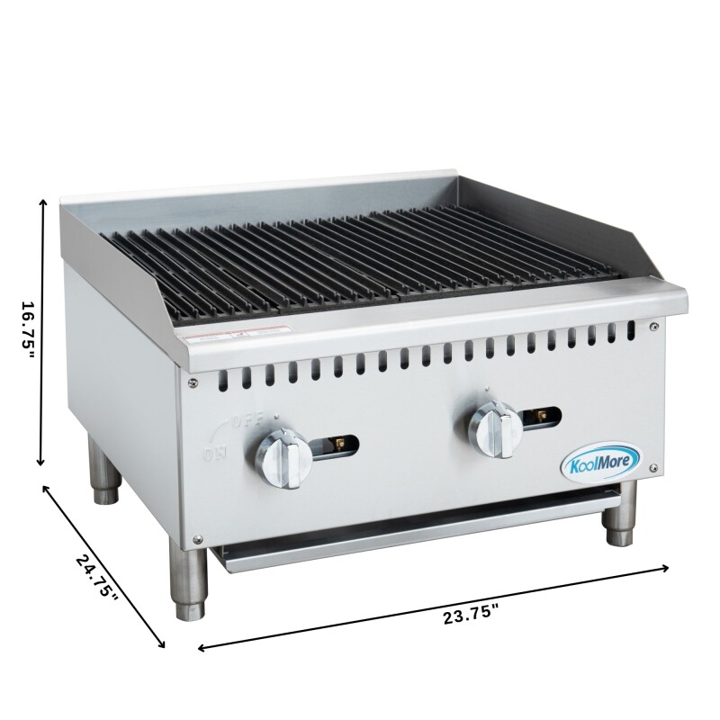 24 in. Commercial 2-Burner Natural Gas Charbroiler with 60,000 BTU in Stainless-Steel KMGCB224M, product image 3 of 10