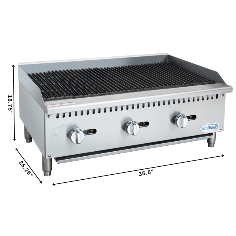 36 in. Commercial 3-Burner Natural Gas Charbroiler with 90,000 BTU in Stainless-Steel KMGCB336M, product image 3 of 12