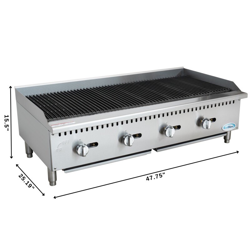 48 in. Commercial 4-Burner Natural Gas Charbroiler with 120,000 BTU in Stainless-Steel KMGCB448M, product image 2 of 13