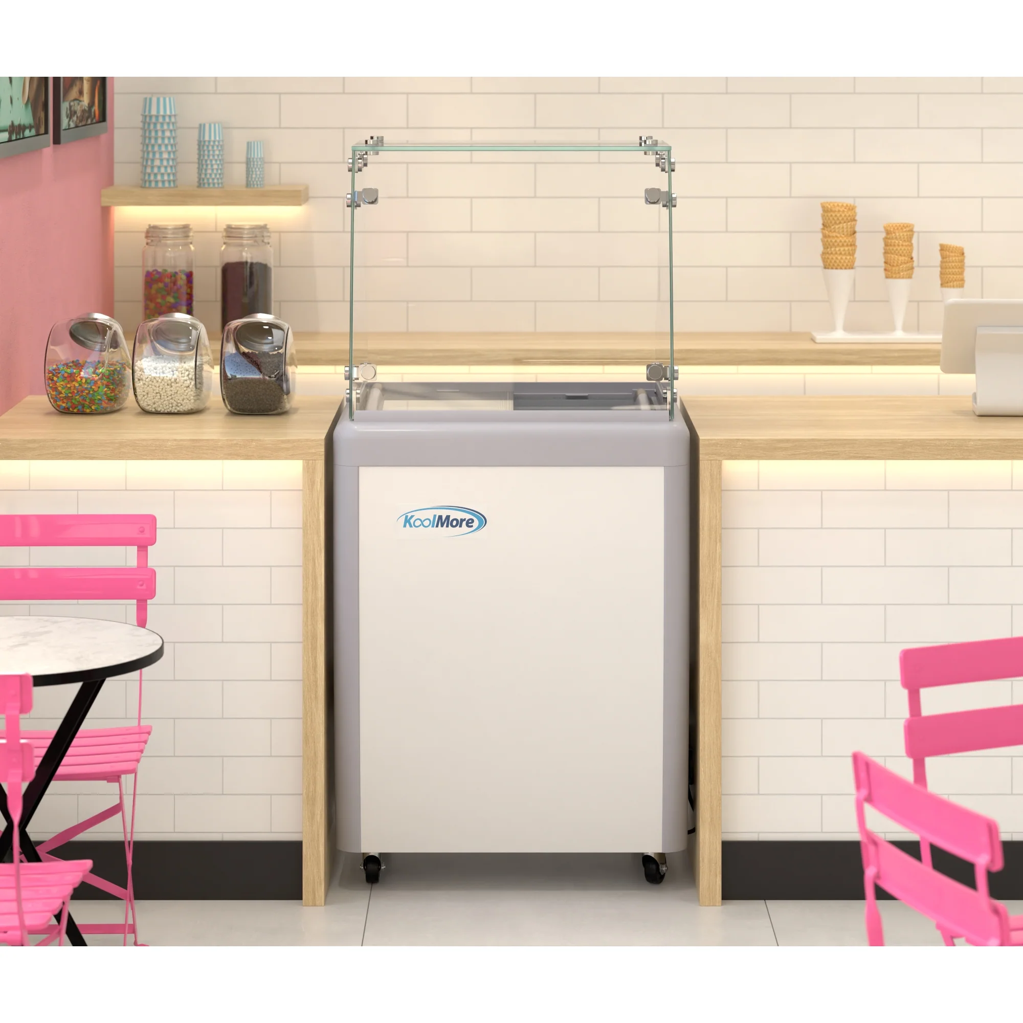 26 in. 5-Pan Gelato Dipping Cabinet Display Freezer with Sliding Glass Door and Sneeze Guard, 6 cu. ft KMGDC26SDFG