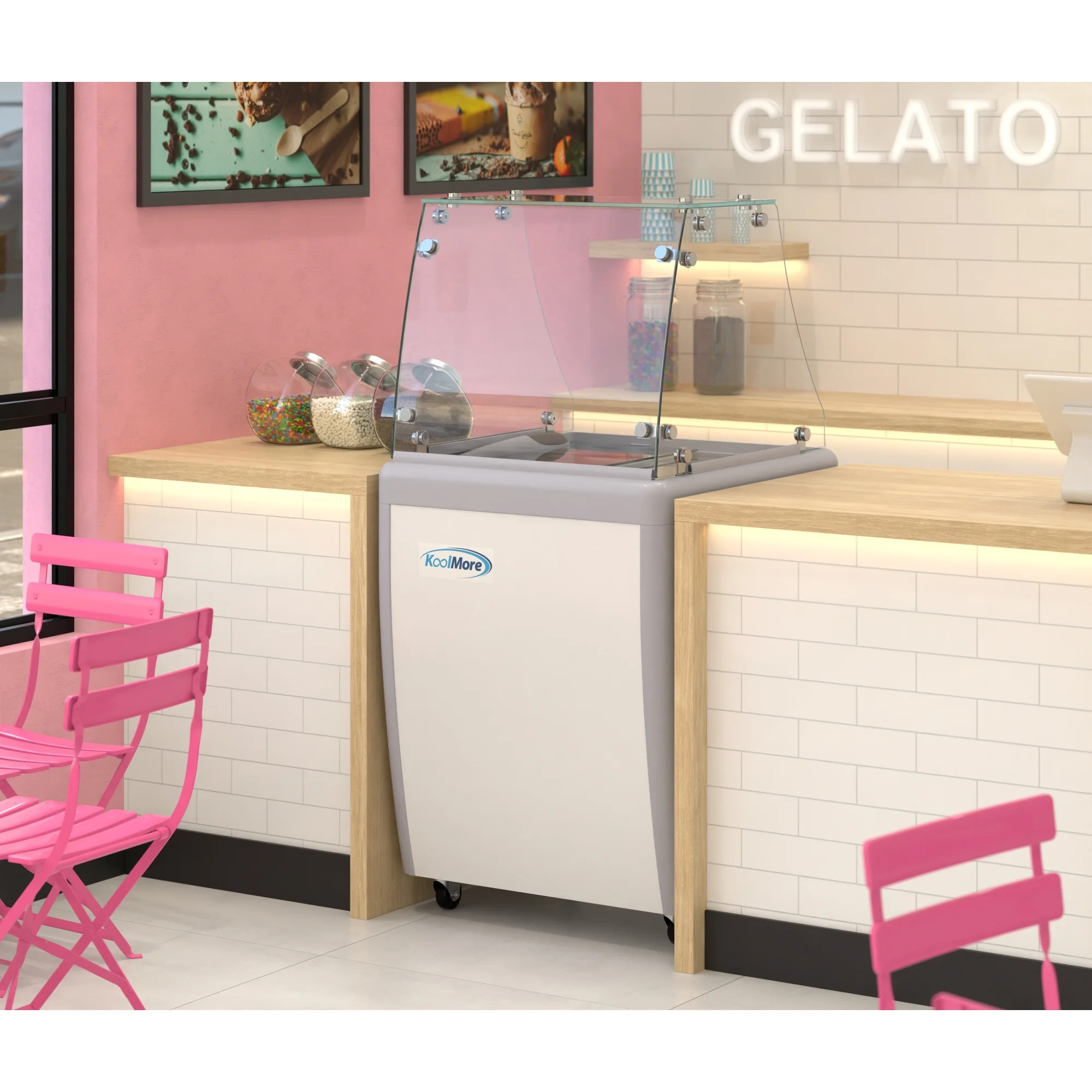 26 in. 5-Pan Gelato Dipping Cabinet Display Freezer with Sliding Glass Door and Sneeze Guard, 6 cu. ft KMGDC26SDFG