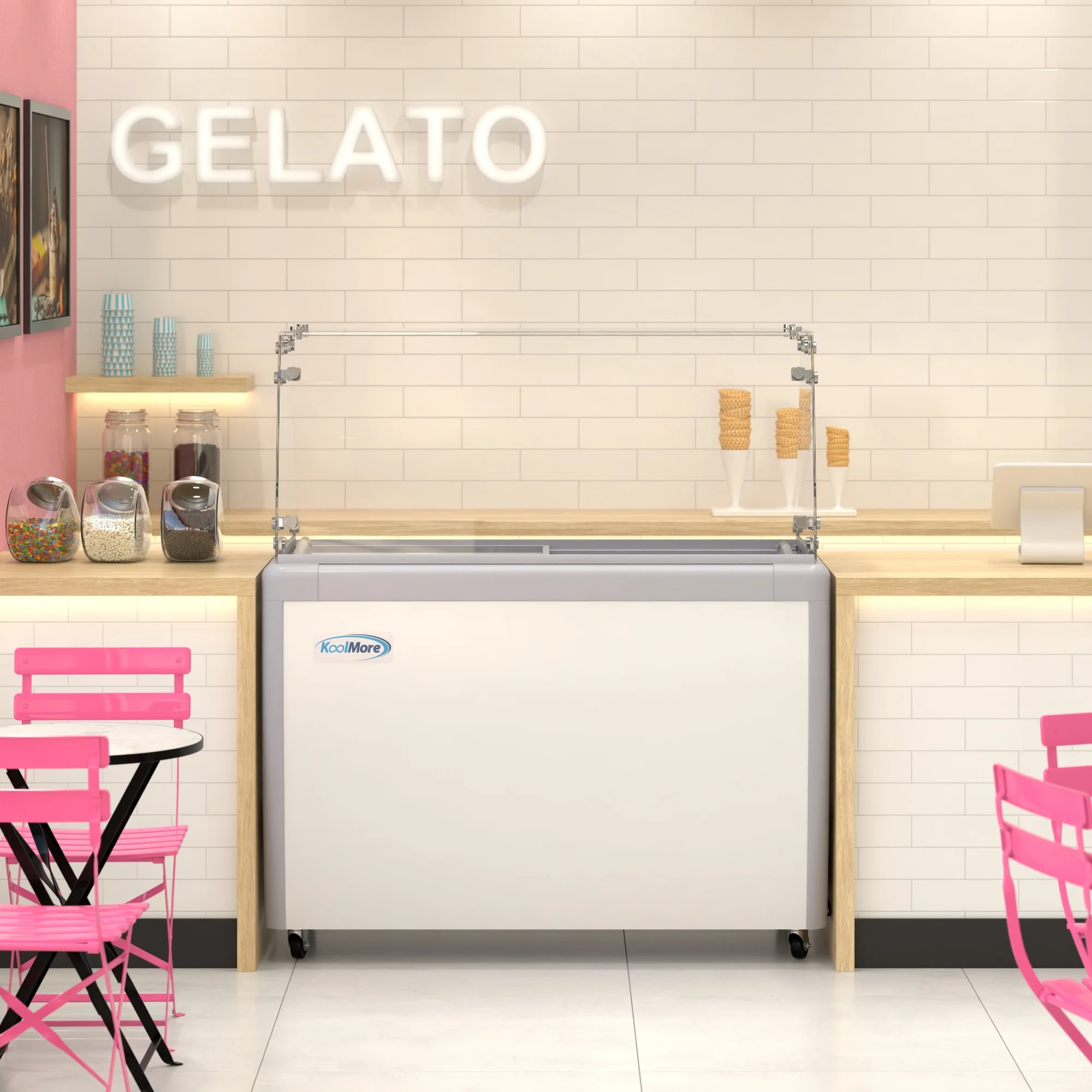 50 in. Gelato Dipping Cabinet Display Freezer with Sliding Glass Door and Sneeze Guard 13 cu. ft KMGDC49SDFG