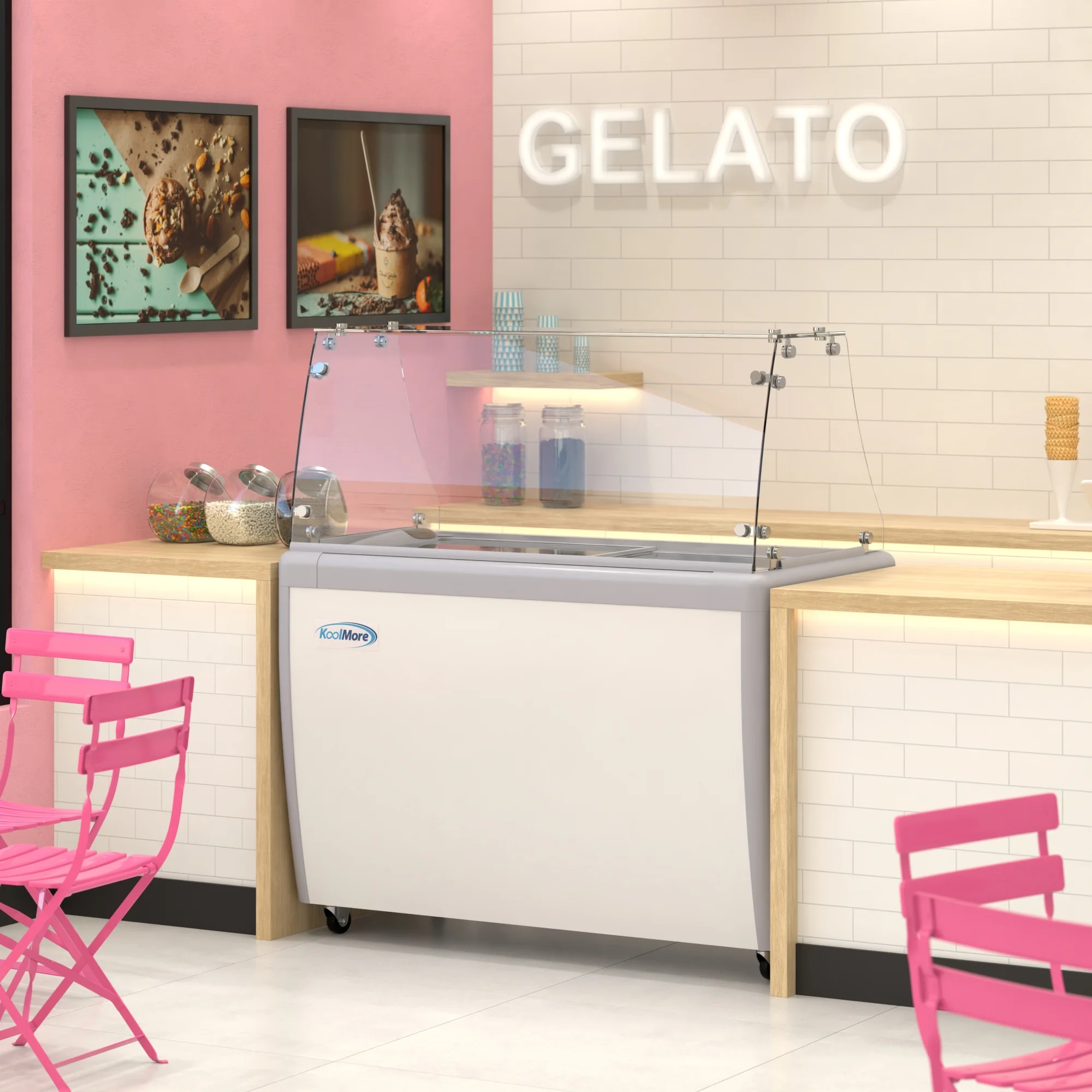 50 in. Gelato Dipping Cabinet Display Freezer with Sliding Glass Door and Sneeze Guard 13 cu. ft KMGDC49SDFG