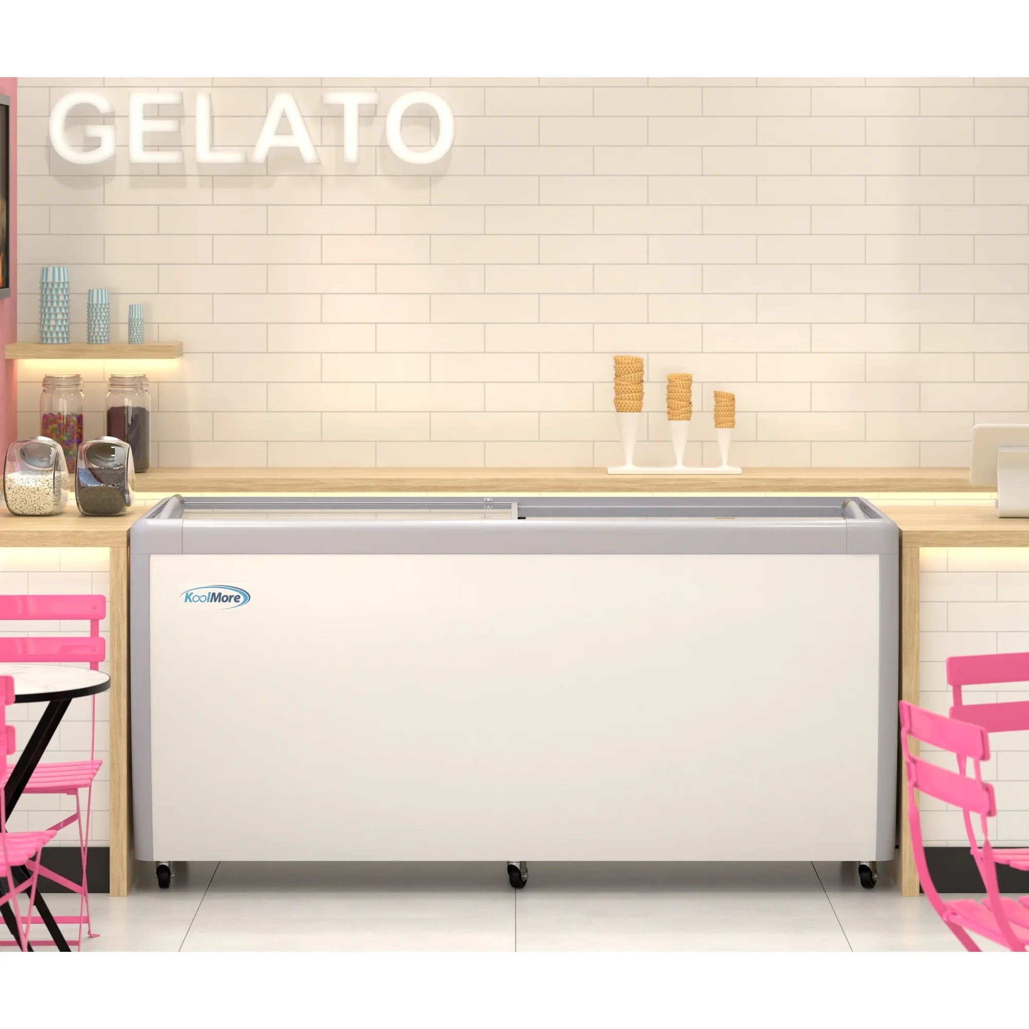70 in. 14-Pan Gelato Dipping Cabinet Display Freezer with Sliding Glass Door, 20 cu. ft KMGDC71SD