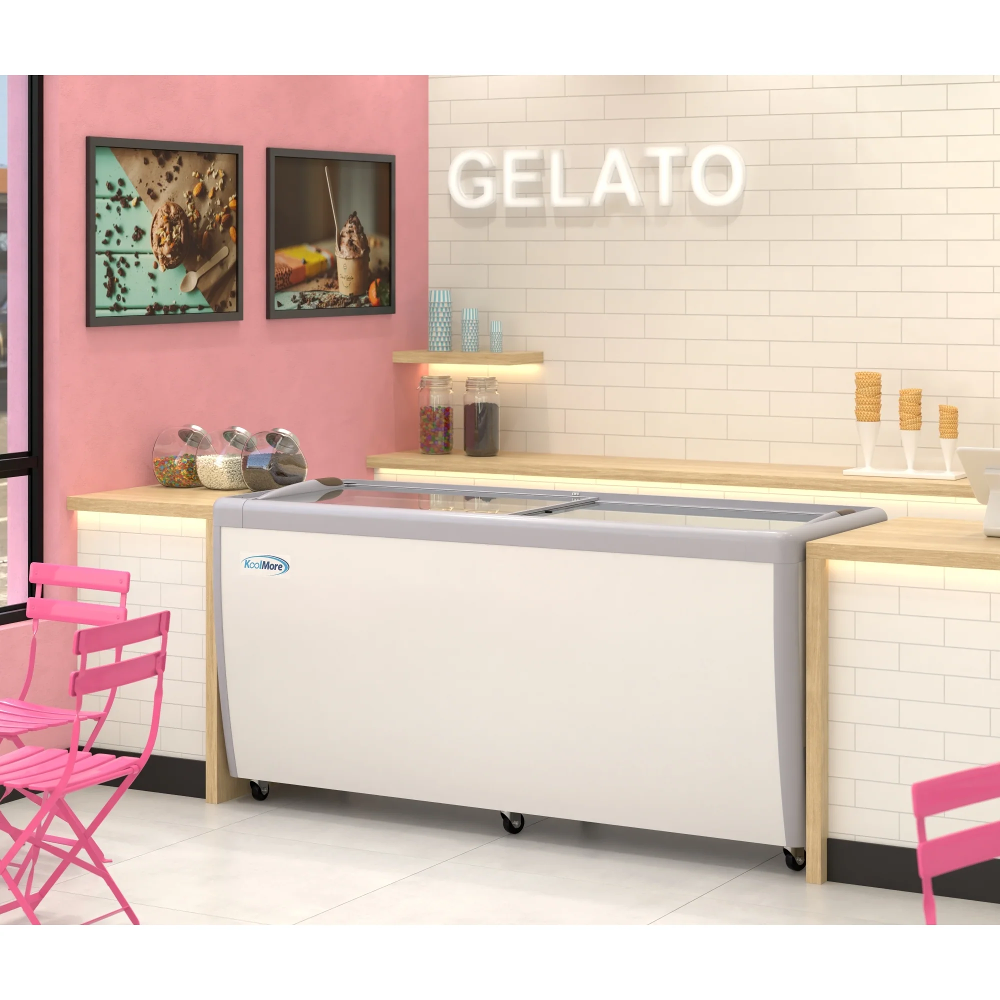 70 in. 14-Pan Gelato Dipping Cabinet Display Freezer with Sliding Glass Door, 20 cu. ft KMGDC71SD