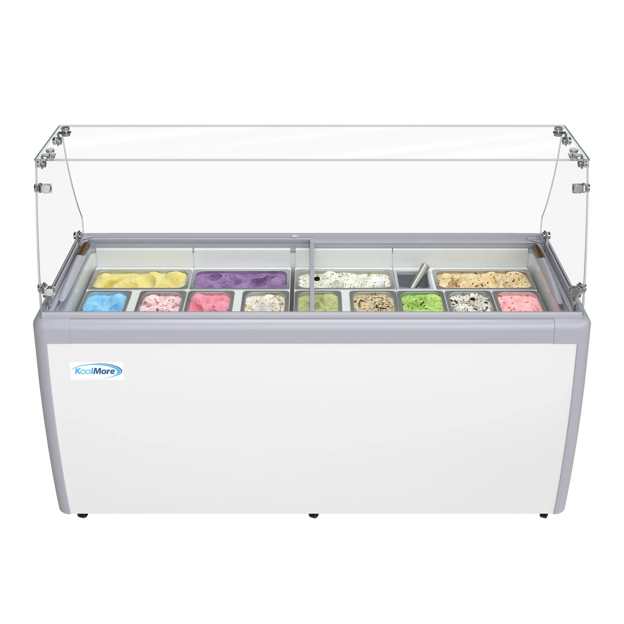 70 in. 14-Pan Gelato Dipping Cabinet Display Freezer with Sliding Glass Door and Sneeze Guard, 20 cu. ft KMGDC71SDFG