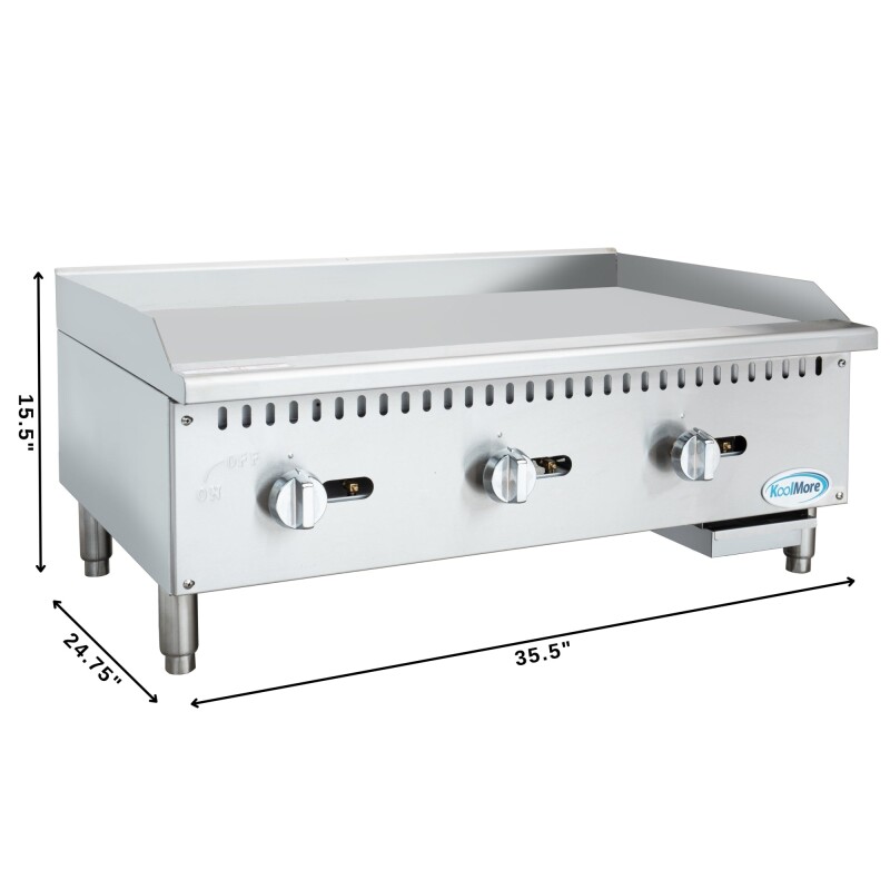 36 in. Natural Gas 3-Burner Griddle with 90,000 BTU in Stainless-Steel KMGG336M, product image 3 of 12