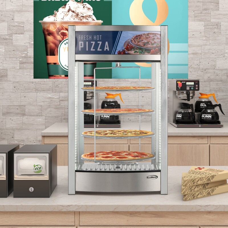 18 in. Commercial Pizza Display Warmer for 12 in. Pies with 4 Rotating Racks in Stainless-Steel KMHPD412, product image 4 of 11