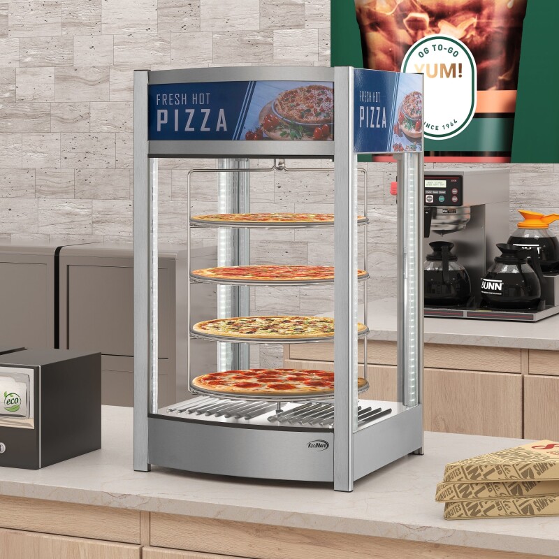 18 in. Commercial Pizza Display Warmer for 12 in. Pies with 4 Rotating Racks in Stainless-Steel KMHPD412, product image 5 of 11
