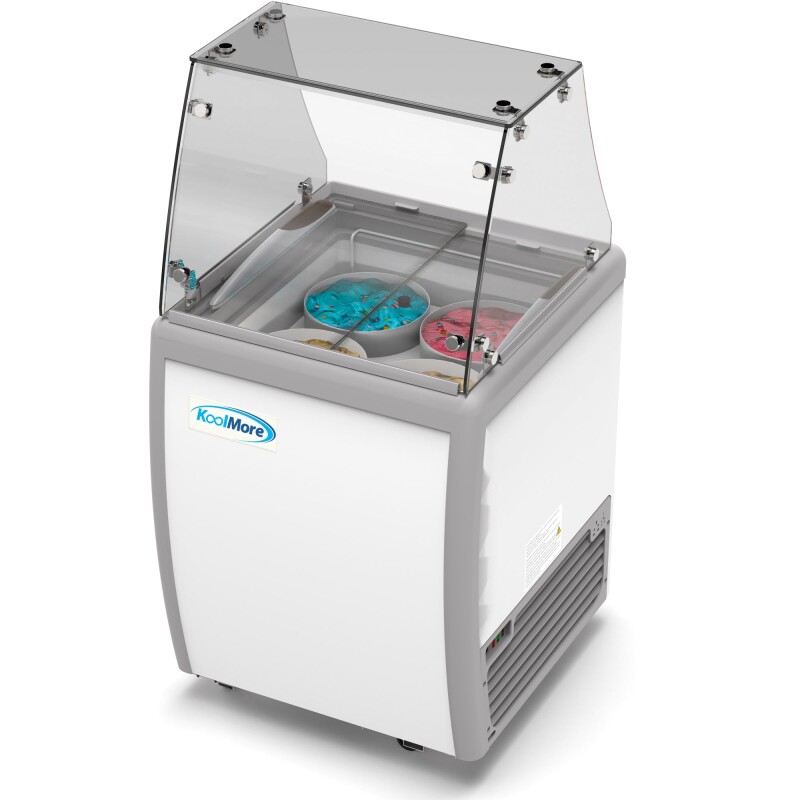 26 in. 4 Tub Ice Cream Dipping Cabinet Display Freezer with Sliding Glass Door and Sneeze Guard, 6 cu. ft KMICD26SDFG