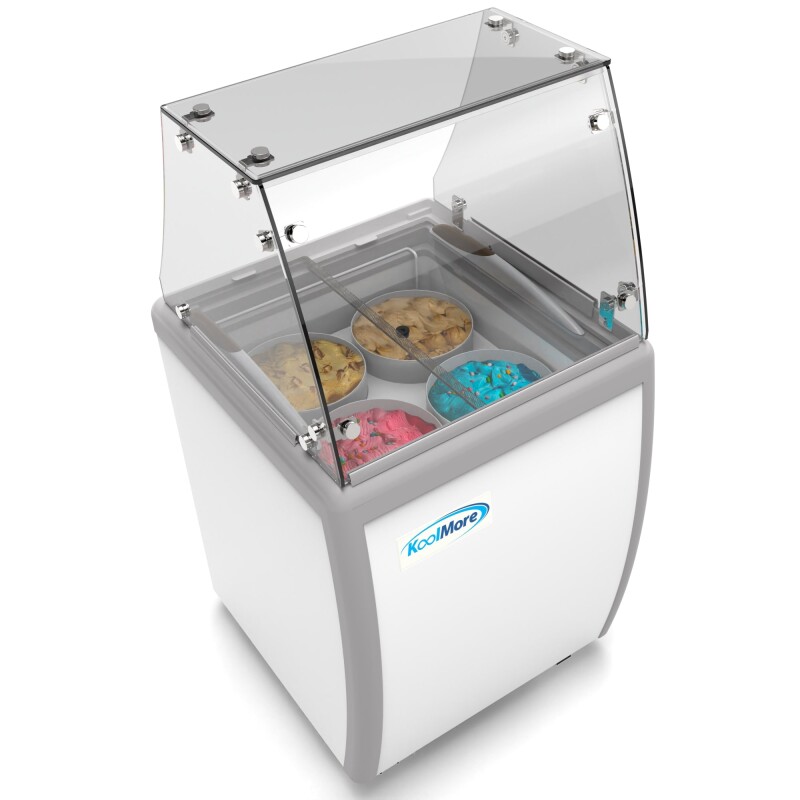 26 in. 4 Tub Ice Cream Dipping Cabinet Display Freezer with Sliding Glass Door and Sneeze Guard, 6 cu. ft KMICD26SDFG