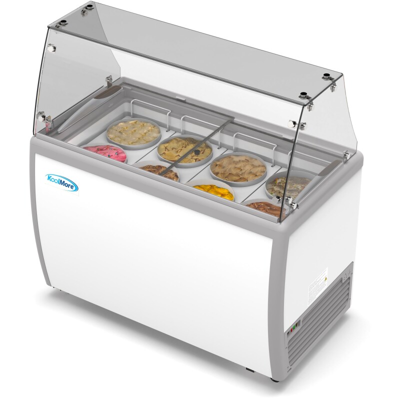 50 in. 8 Tub Ice Cream Dipping Cabinet Display Freezer with Sliding Glass Door and Sneeze Guard 13 cu. ft KMICD49SDFG