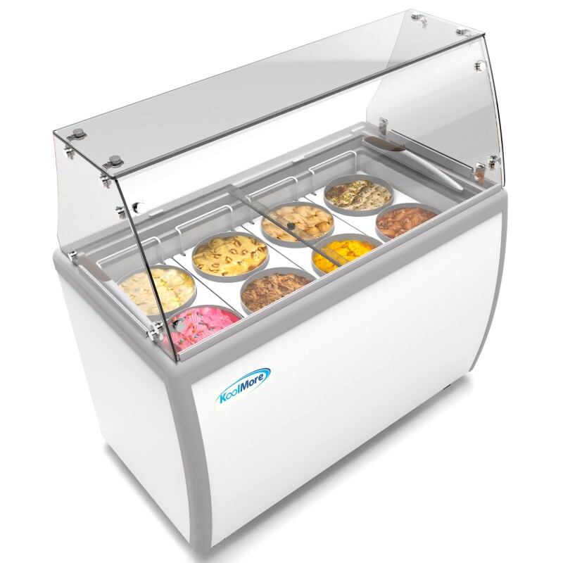 50 in. 8 Tub Ice Cream Dipping Cabinet Display Freezer with Sliding Glass Door and Sneeze Guard 13 cu. ft KMICD49SDFG