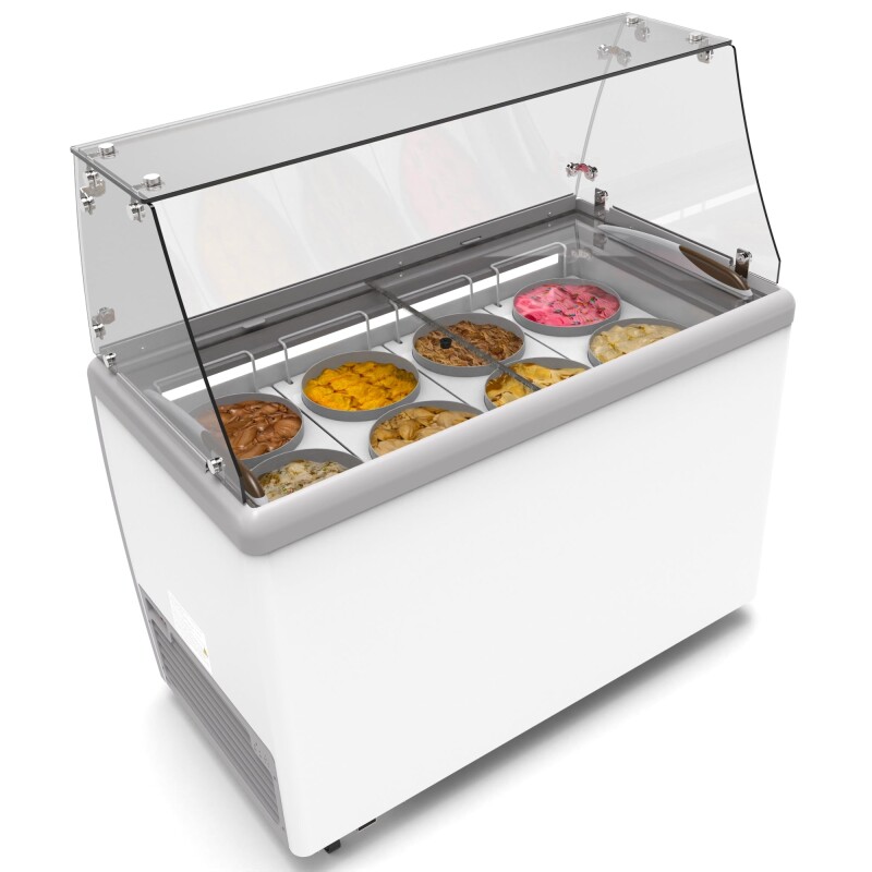 50 in. 8 Tub Ice Cream Dipping Cabinet Display Freezer with Sliding Glass Door and Sneeze Guard 13 cu. ft KMICD49SDFG